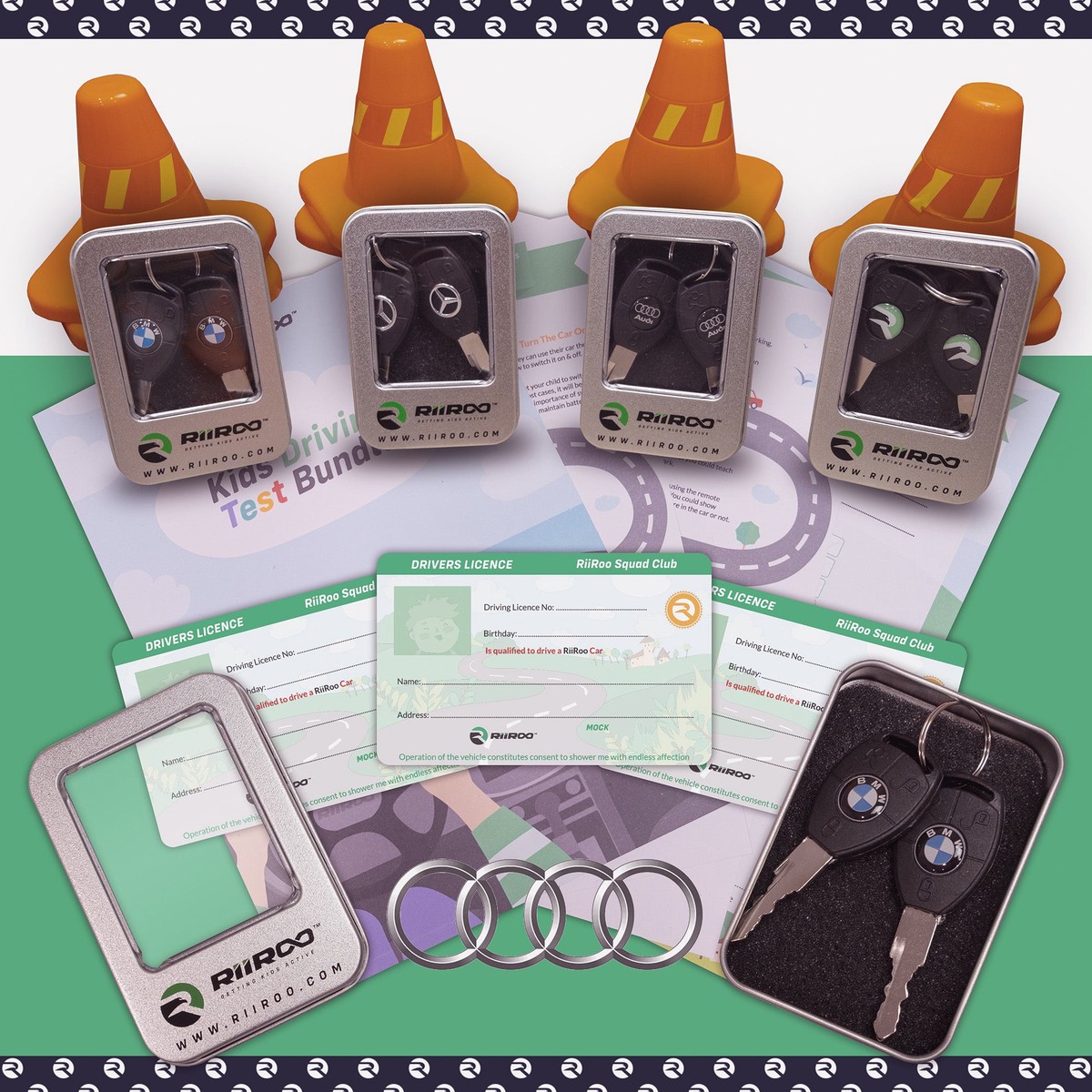 Audi Driving Test Kit - Certificate - License - Cones - Set of Keys Bundle