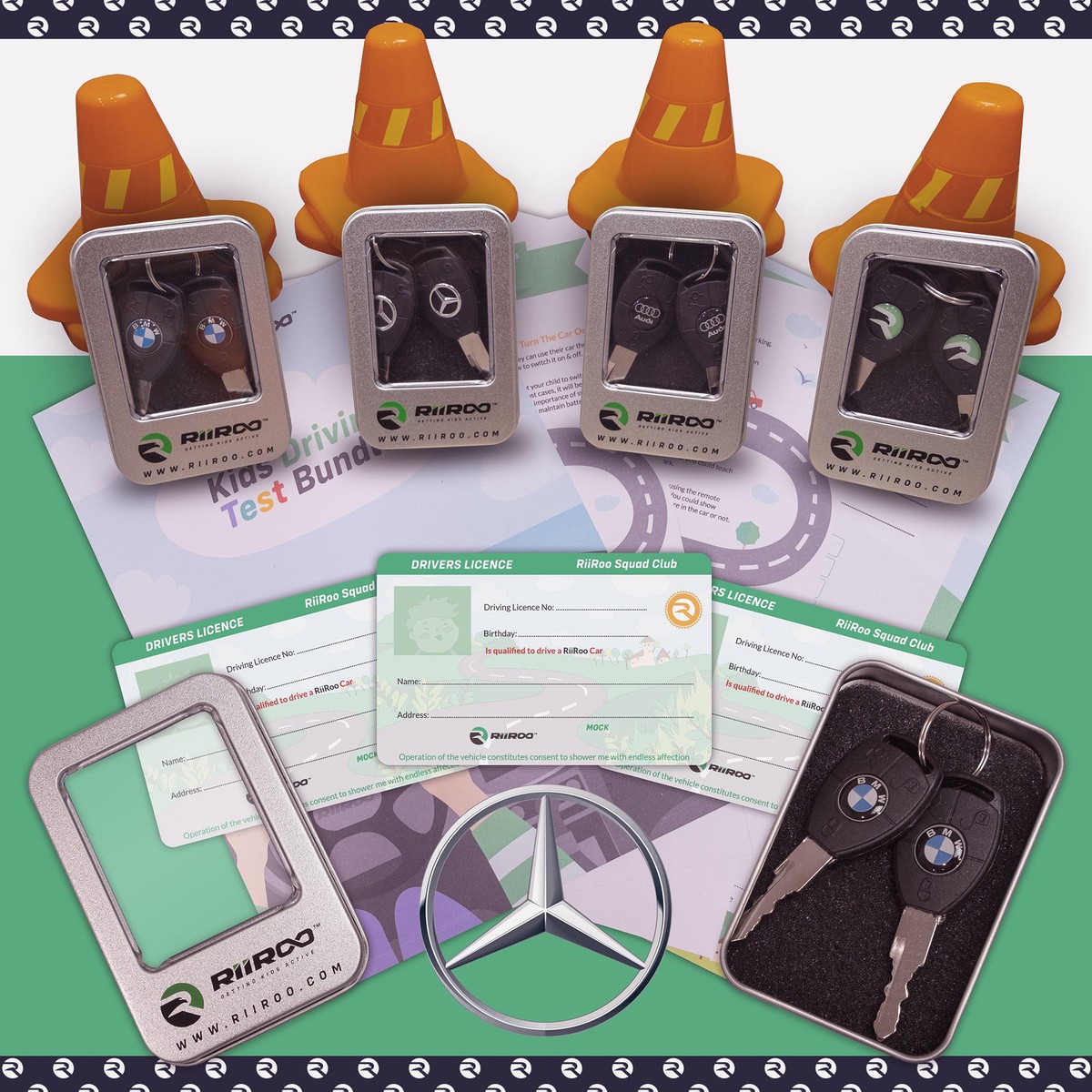 Mercedes Driving Test Kit - Certificate - License - Cones - Set of Keys Bundle
