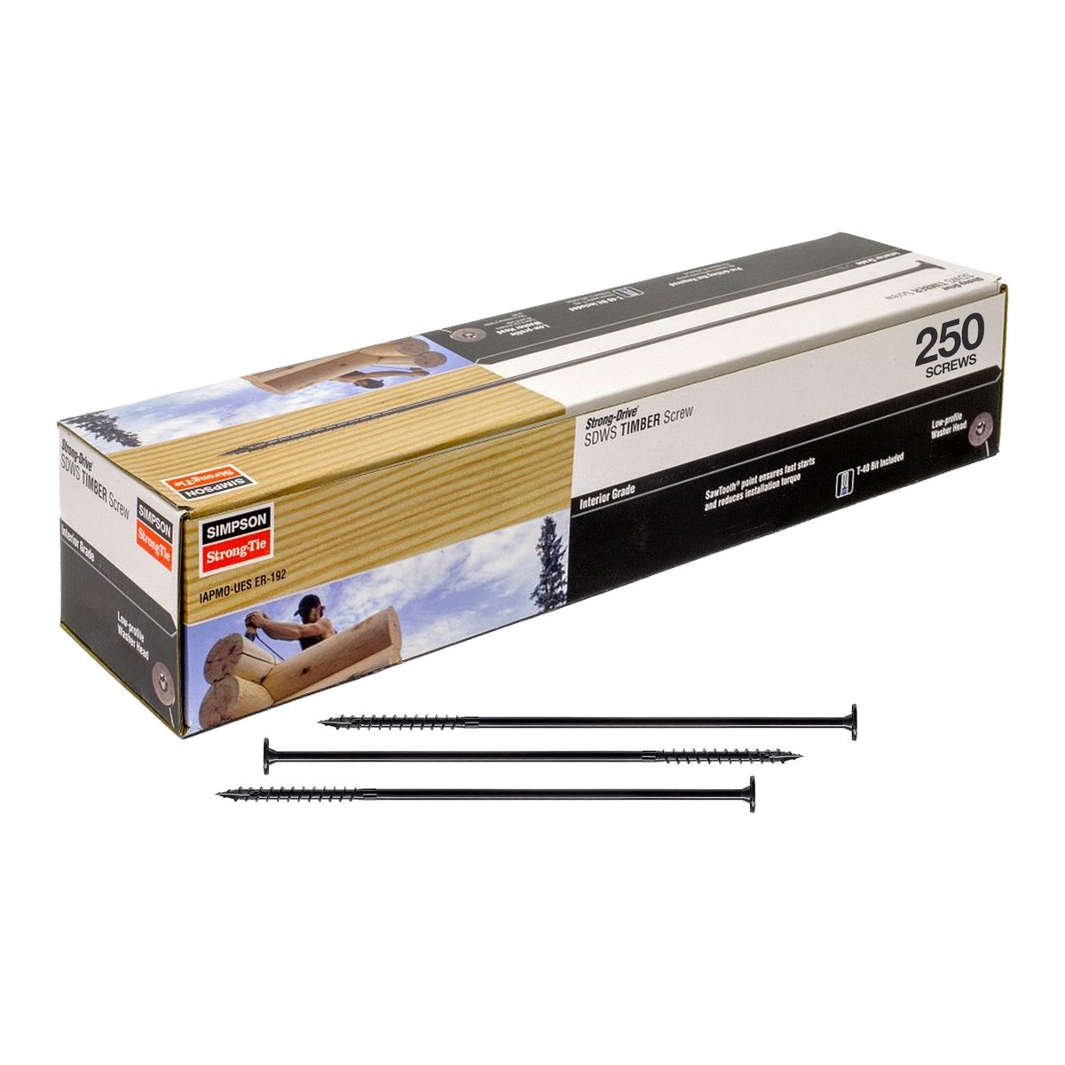 0.220" x 10" Strong-Tie SDWS221000 Log Screw, E-Coat, Pkg 250