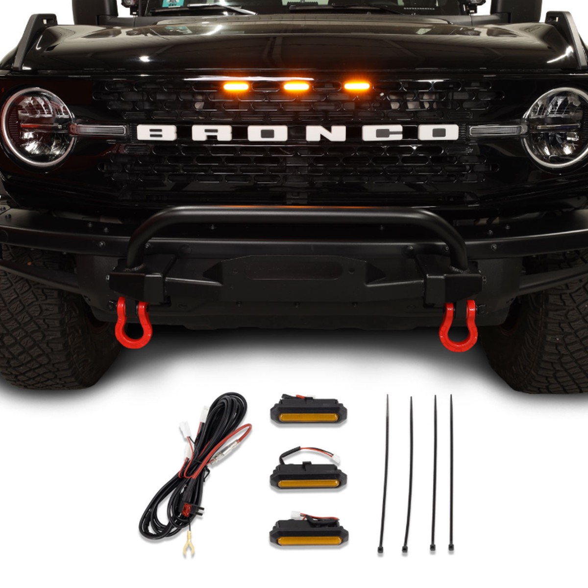 IAG Off-Road I-Line 3PC Amber Grille Light Kit for High End Grille | Badlands, Wildtrak, First Edition (Bronco 2021+)