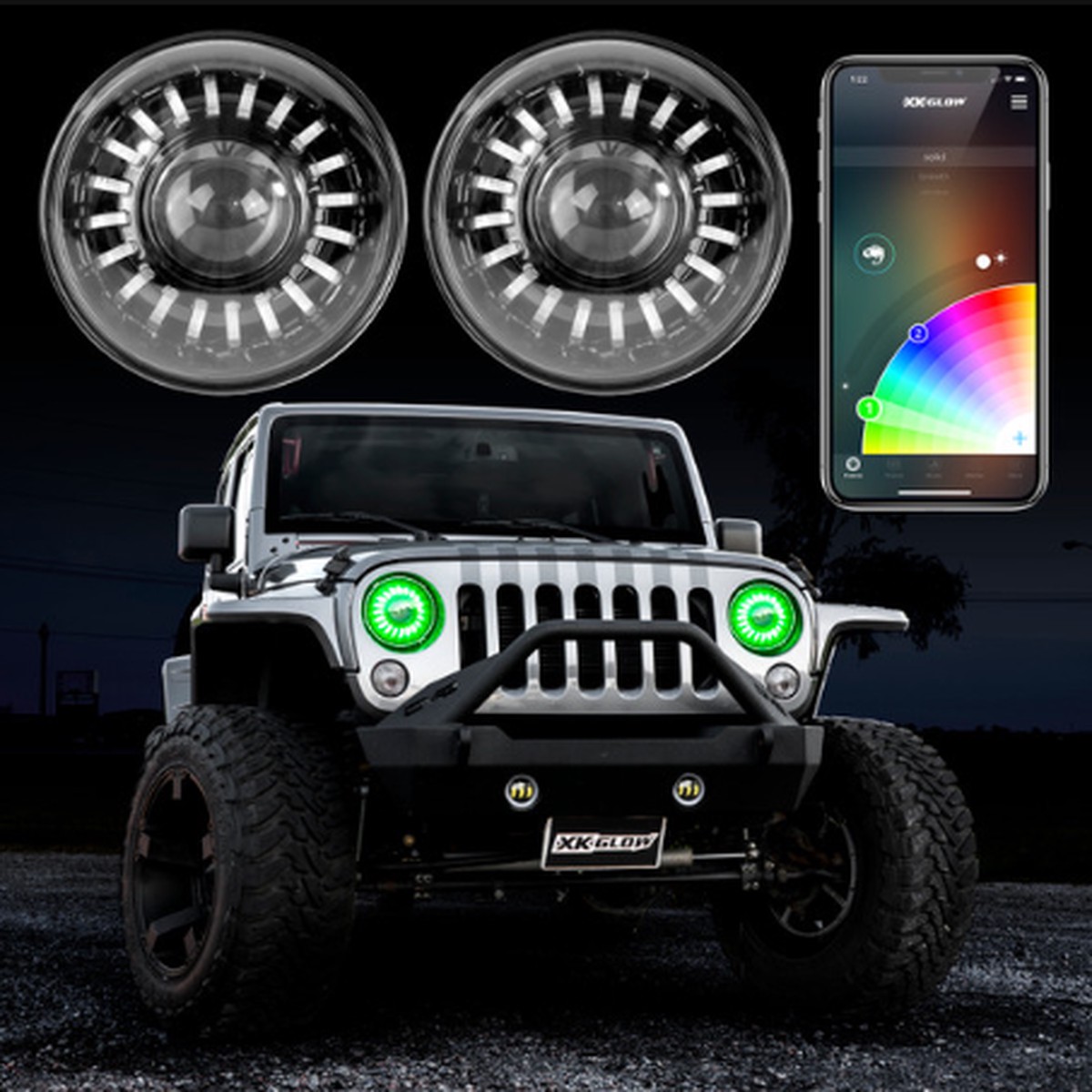 XK Glow 7" RGB XKChrome LED Headlights with Dual Mode Controller (Wrangler TJ & JK 1997-2018)